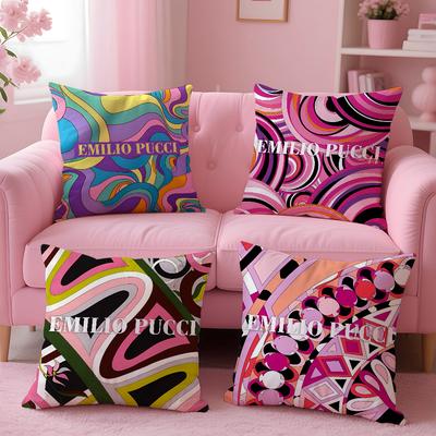 E-EE-Emilio Logo P-Pucci Pillow Case Anti-dustmite Pillowcase Invisible Zipper Silky Short Plush Sofa Cushion Cover