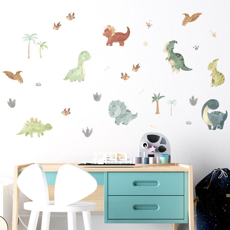 Lovely Cartoon Dinosaur Wall Stickers Removable Self-Adhesive Mural for Children Bedroom Background Decor
