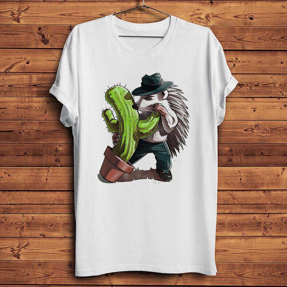 Hedgehogs and cactus funny t-shirt men white casual homme TShirt hipster unisex streetwear t sh