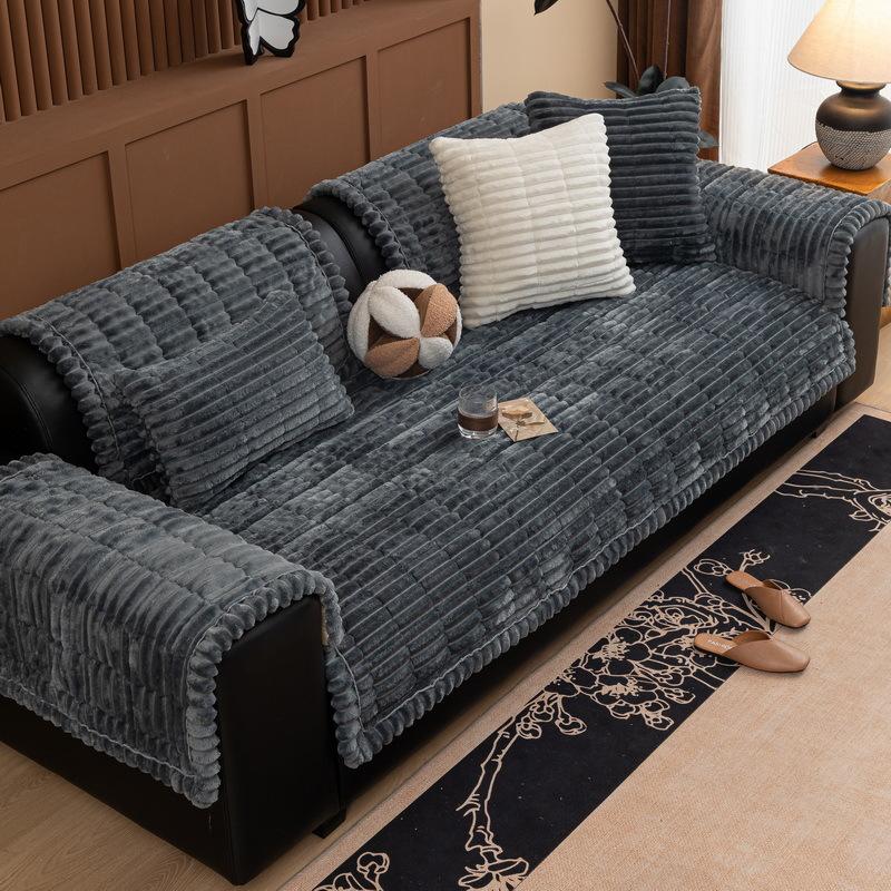 High Gram Weight Rabbit Velvet Sofa Cushion, Thickened Plush Seat Cushion In Winter, Non-Slip Leather Sofa Cover, New Cover In Autumn And Winter