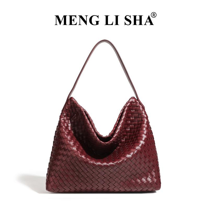 

New fashionable hand-woven bags Trendy large-capacity shoulder underarm commuter bags Casual portable tote bags вина червоного кольору