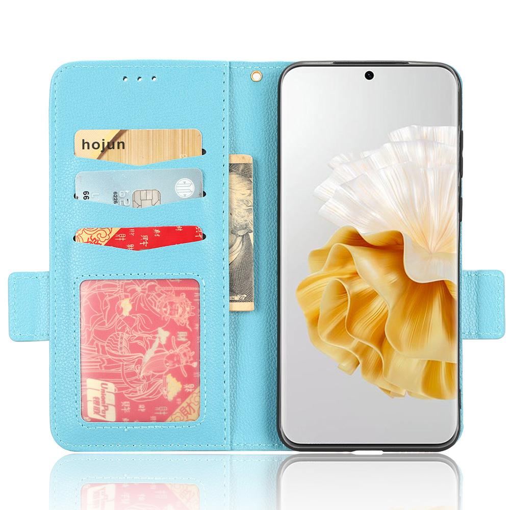

For Huawei P60/P60 Pro Litchi Texture PU Leather Wallet Protective Case Stand Phone Cover with Strap Baby Blue