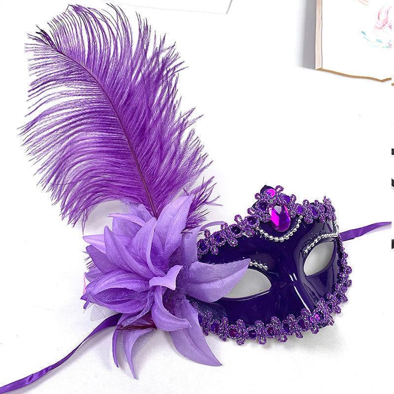 Luxurious Princess Half Face Mask With Natural Ostrich Feathers Ideal For Performances And Parties