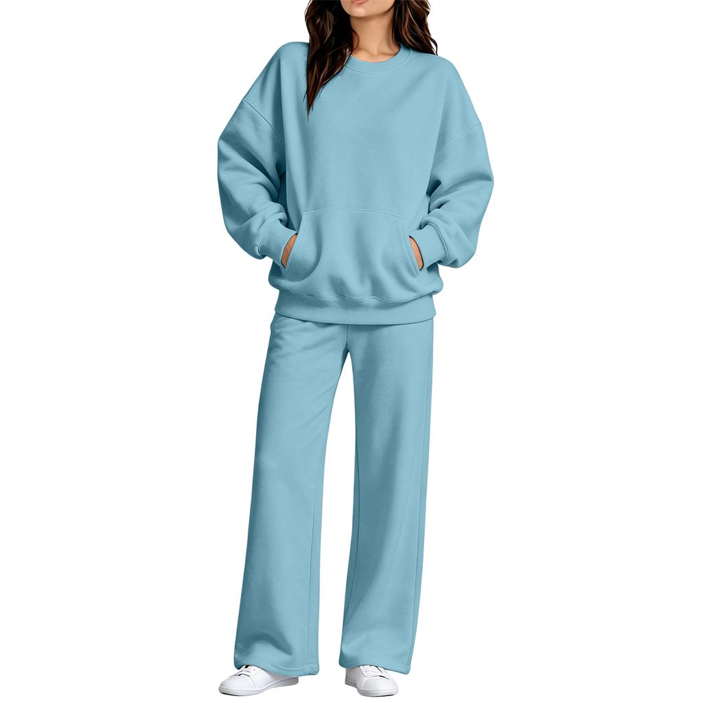 Women's Casual Neck Sweatshirt and Pants Set with Pockets for Fall Winter