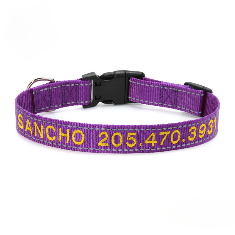 Pet Dog Embroidery Anti-lost Nylon Reflective Collar