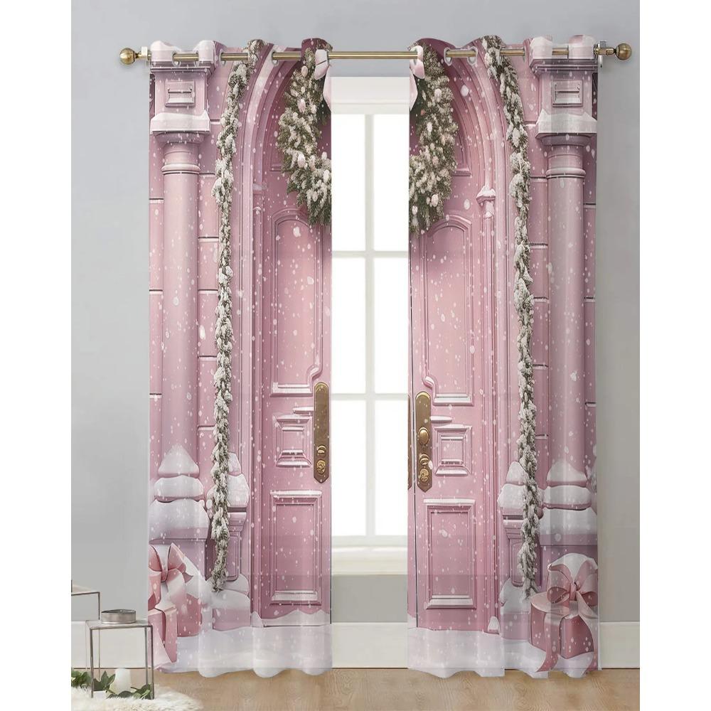 Christmas Castle Snowflakes Sheer Drapes for Living Room Decoration Window Curtains for Kitchen Curtains
