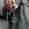 Vintage Titanium Steel Double Sword Skull Anchor Necklace Halloween Punk Men Jewelry