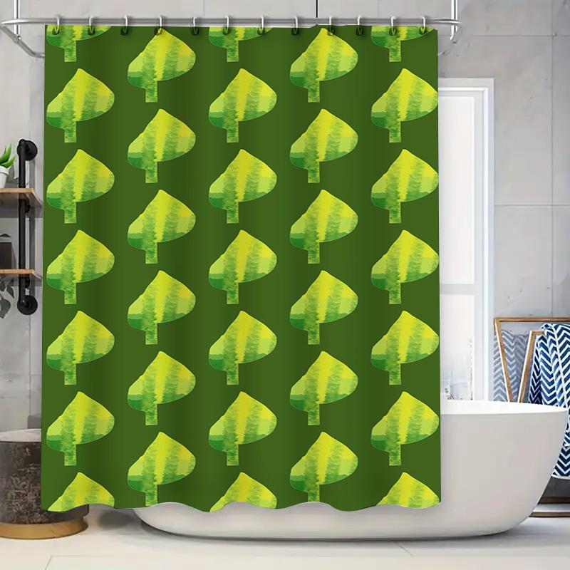 

Bright Green Leaf Pattern Shower Curtain Eco-Friendly Bath Decor For Home Living Room Or Bathroom Extra Long Waterproof Shower C W60H190(CM)-1 Pcs