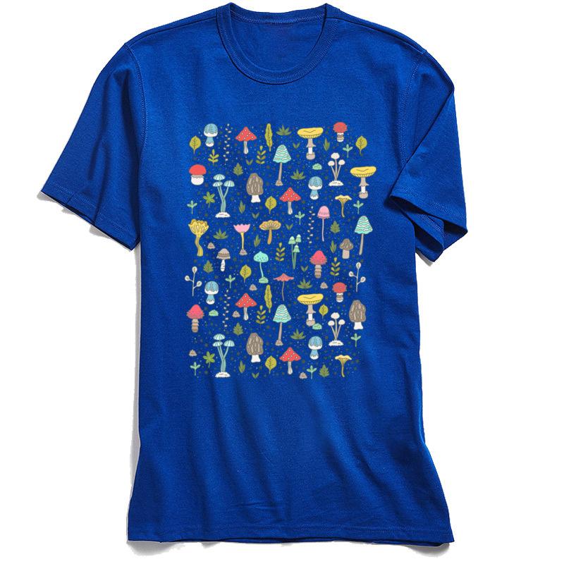 Casual Unisex T Shirt Mushrooms Spring Tshirt 2024 Cartoon Printed Male Clothing 100 Cotton Fabric Black Tops Tees Tshirt