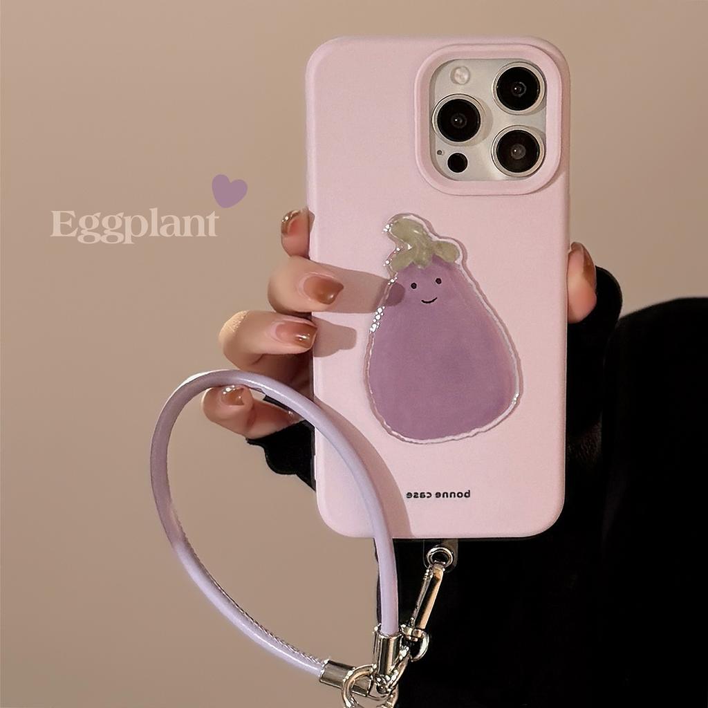 Cute Eggplant Bracelet Suitable for Apple 17 Mobile Phone Case 15promax Korean Style Iphone14 Three Dimensional 13 Silicone 16