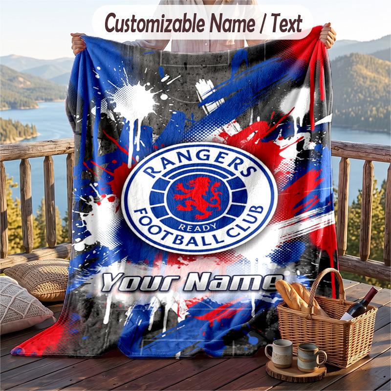 Flannel Blanket Rangers FC Print Custom Name Text Soft Throw for Sofa Bed