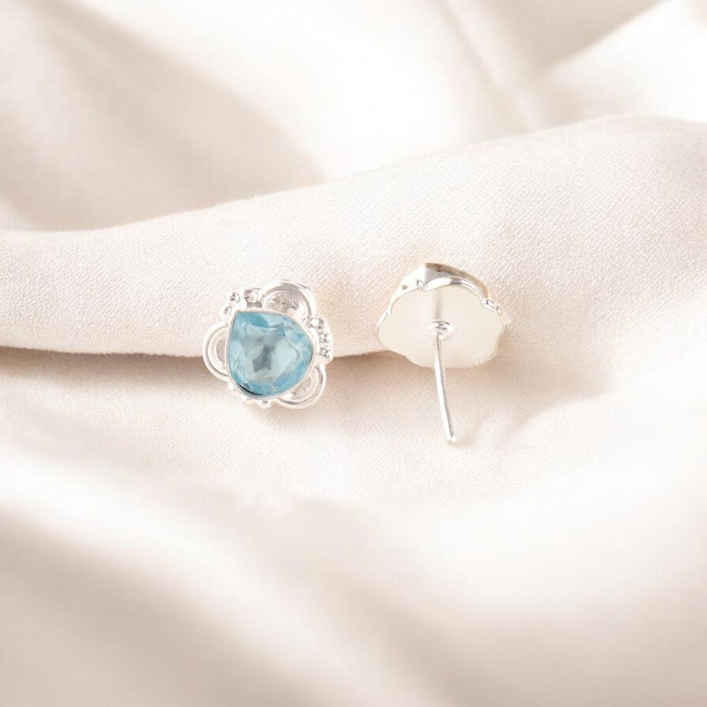 Sky Blue Topaz Gemstone Earrings 925 Fine Silver Handmade Jewelry Wedding Studs EE-159-11