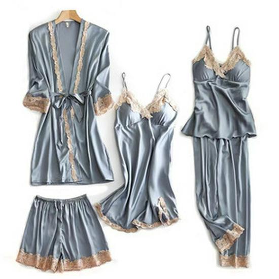 1 Nuovo Camice Pigiama con Gru: Pigiama Caldo Sexy da Sposa in Imitazione Seta Ghiacciata, Set Accappatoio per la Mattina del Matrimonio