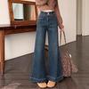 Women's High Waist Flared Jeans Casual Blue Denim Pants Vintage Streetwear Trousers