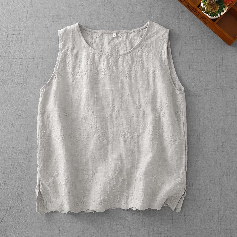 Women s Artistic Retro Embroidered Cotton-Linen Vest, Summer 2025 Double Extra Large