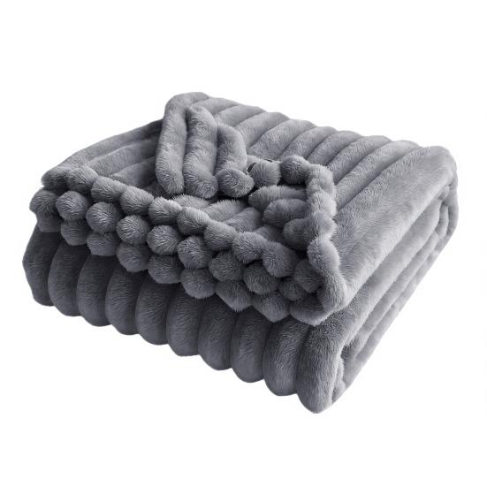 Furry Throw Blanket Fluffy Thick Bubble Blanket Cozy Warm Striped Plush Blanket for Couch Sofa Bedroom Living Room Winter Use