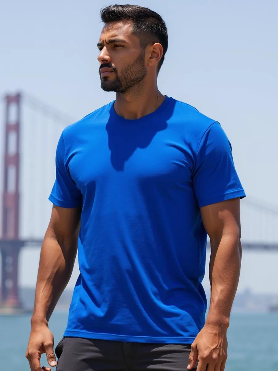 Blue solid color oversized T-shirt 4XL