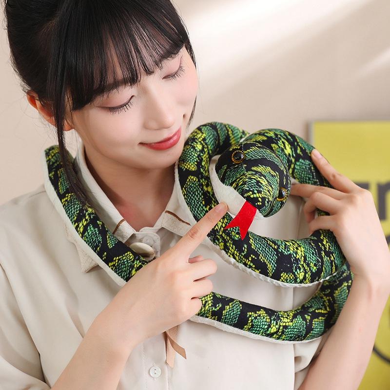 2.2/3/4M Giant Green& Brown Cobra Plush Toy Lifelike Coiled Snake Stuffed Long Pillow Funny Spoof Joke Soft Toys