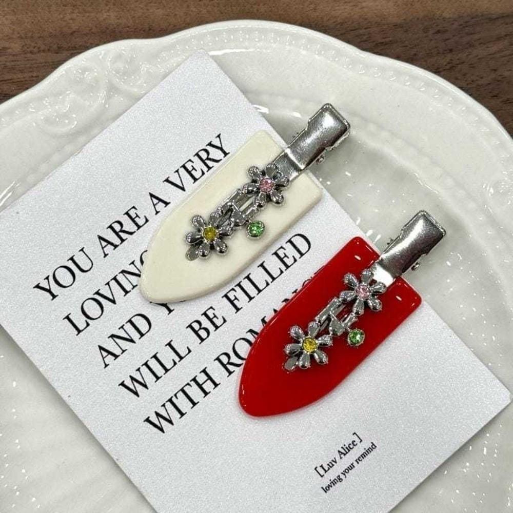 Sweet Rhinestones Duckbill Clip Acetate Hair Clip Cute Metal Flower Clip  Hair Accessories