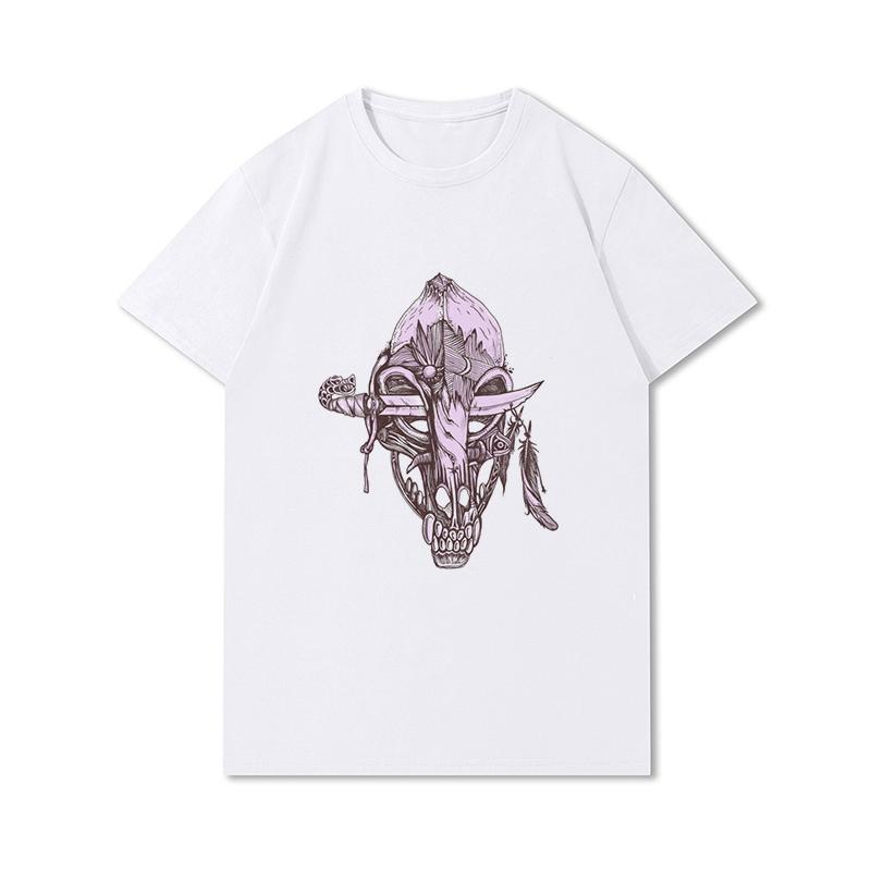 S-3XL 100 mønstre Sommerhvite T-skjorter for kvinner Trykt Uformelle korte ermer Topper O-hals T-skjorter