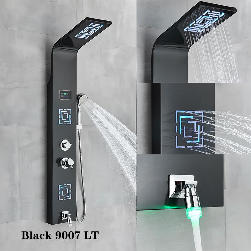 ALENARTWATER Bathroom Shower Panel LED Waterfall Shower Water Top Spray Temperature Display Faucet Back Massage with Water Tap