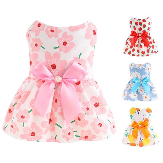 Pet Dress Two-legged Sweat-absorbent Breathable Colorfast Button Closure Dress Up Floral Printing Princess Style