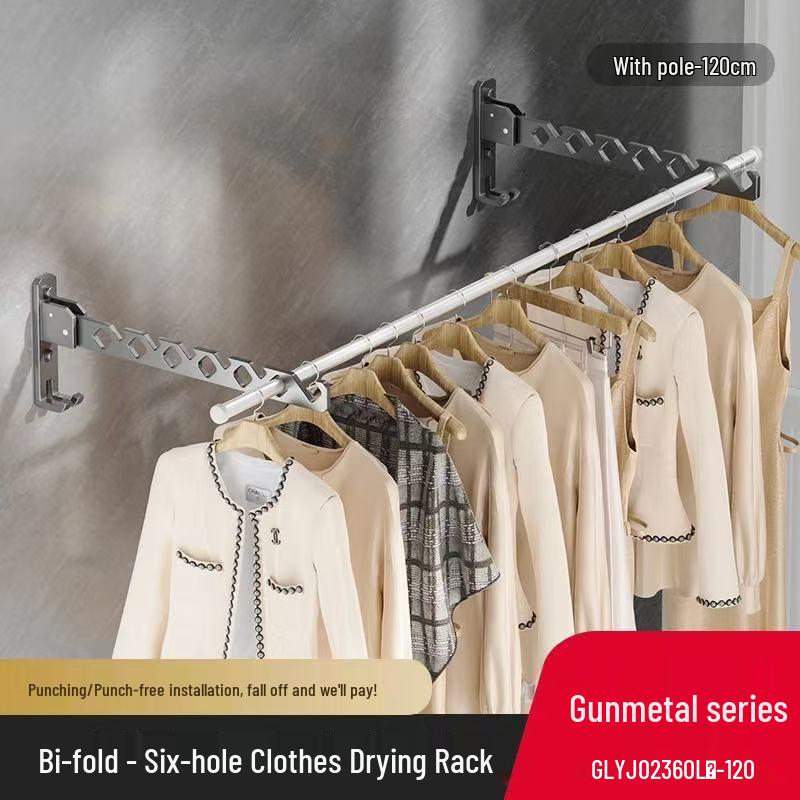Wall-Mounted Telescopic Clothes Drying Rack - Punch-Free, Folding Design for Bathroom or Balcony