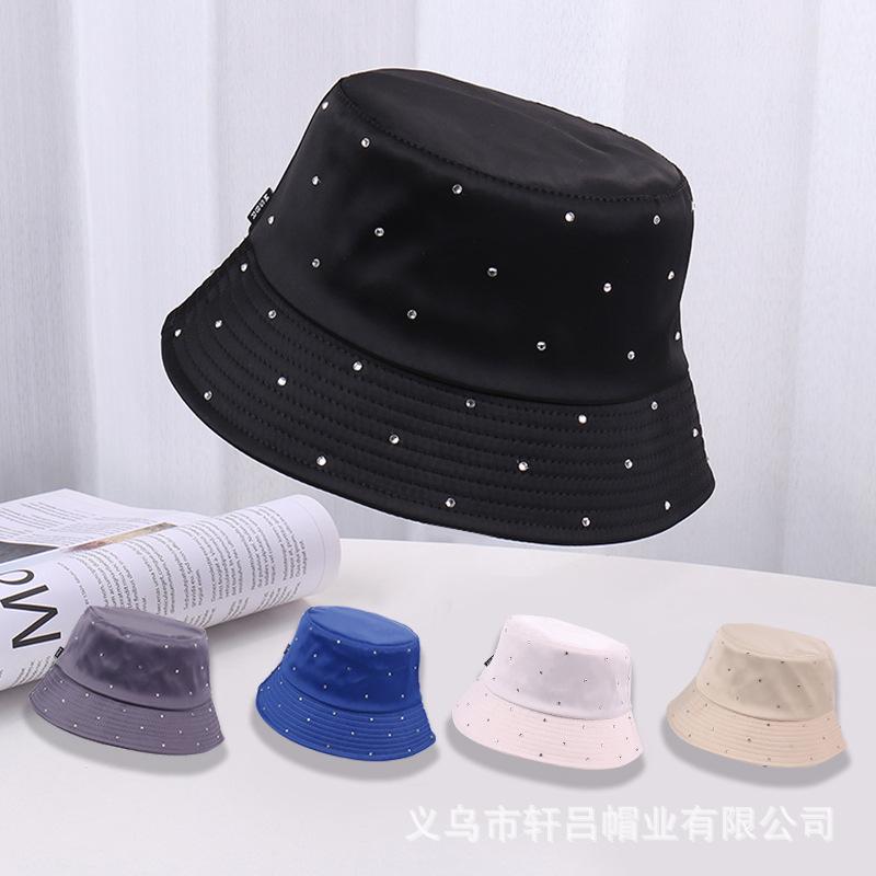 New Satin Basin Hat Women's Casual Versatile Hot Diamond Gypsy Fashion Bucket Hat Spring Sun Protection Visor