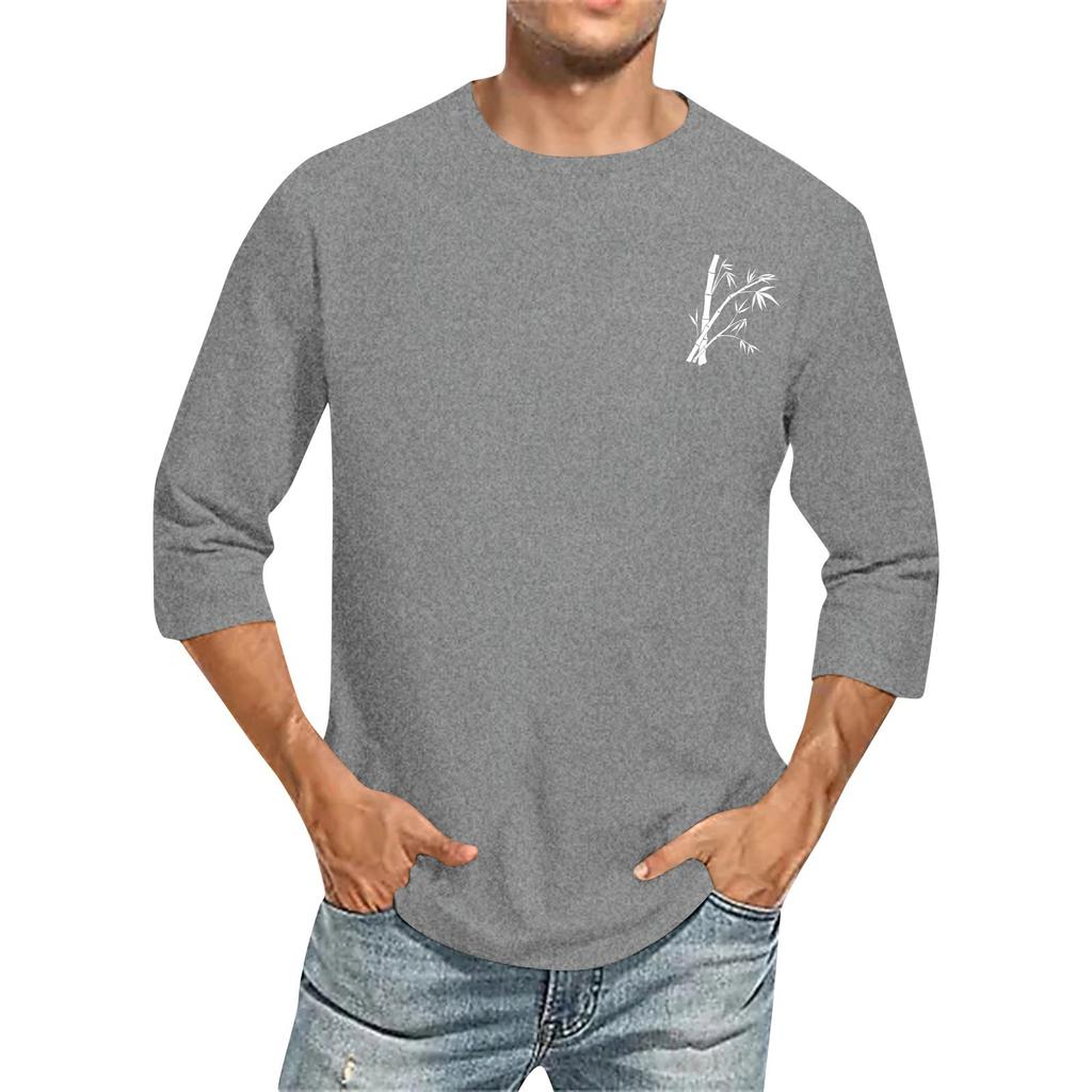 Men's Casual and Fashionable Printed Collar Three-quarter Sleeve Top T-shirt