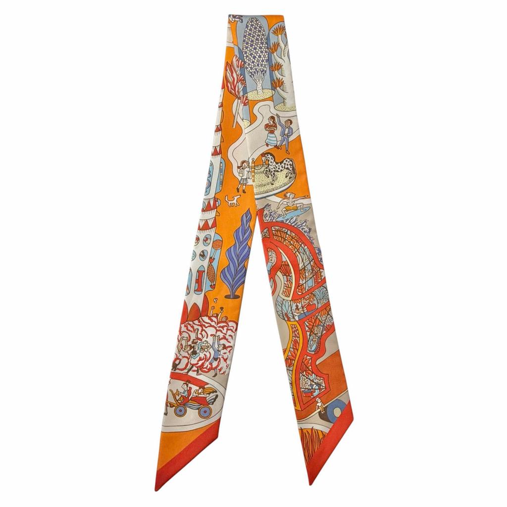 Excellent HERMES scarf Twilly Exposition Universelle Orange silk Women Used