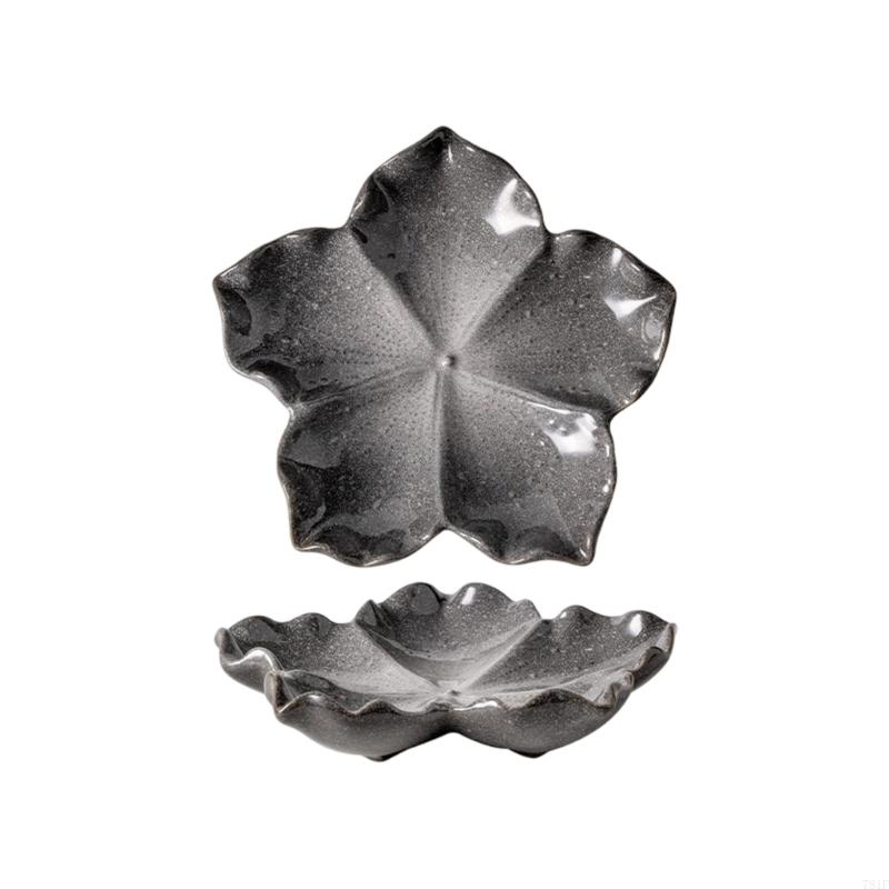 Flower Ceramic Catchall Tray, Trinket Jewelry Plate Dish for Rings Glasses and Small Essential with Glazed Finish