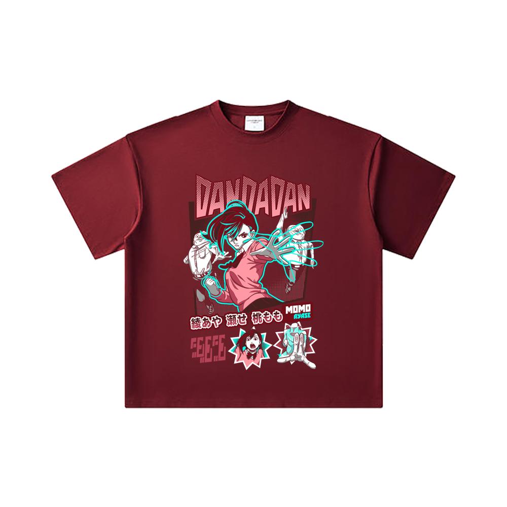 

260 GSM Double Yarn 32 Count 100% Cotton Dandadan V15 Momo Print Unisex Heavy Cotton T Shirt 2XL вина червоного кольору