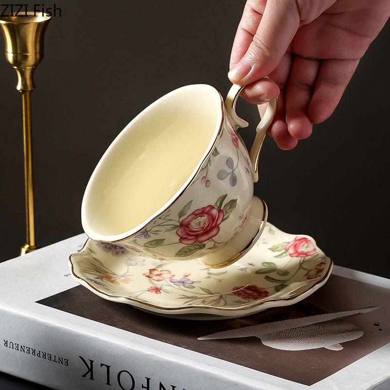Gold-plated Rose Texture Ceramic Cup&saucer Dining Table Coffee Mug Milk Tea Mugs Afternoon Tea Teacup Fruit Juice Container