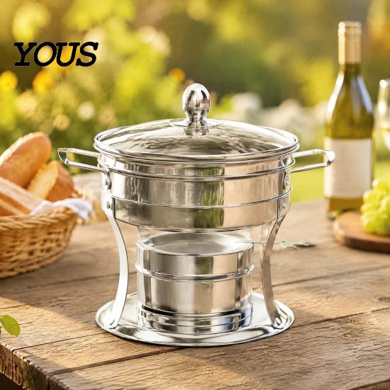 Office Lunch Food Warmer Chafers And Warmers Set with Glass Lid, Round Stainless Steel Compact Vacuum Insulated Meal Box Thermal Serving Bowl,