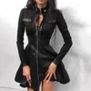 Clubkleid Durchsichtig Spitze Blumenstickerei A-Linie Großer Saum Slim Fit Stehkragen Über Knie Langärmlig Lockerer Saum Mini-Kleid für Dates