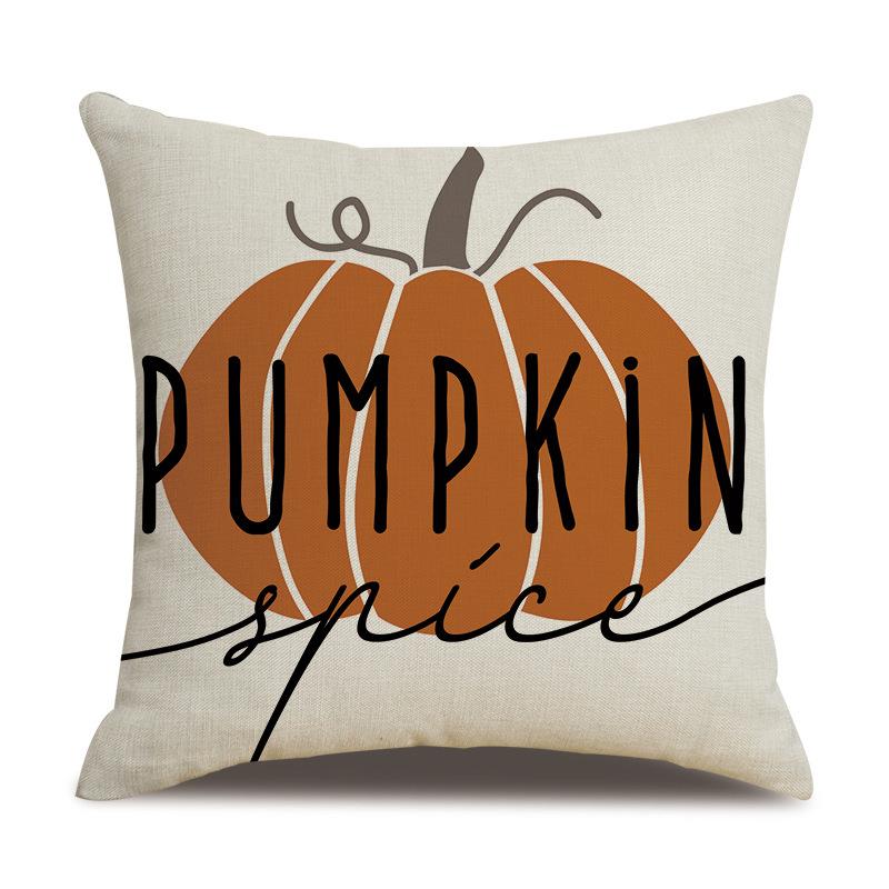 Thanksgiving Linen Pillowcase Autumn Pumpkin Print Pillow Cushion Cover