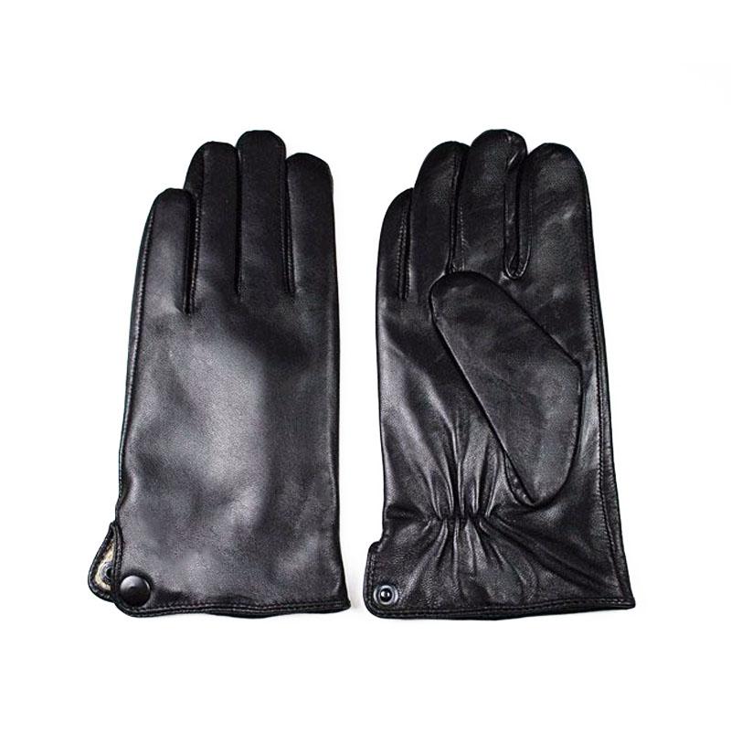 Sheepskin leather gloves men's fashion simple wool lining autumn and winter velvet warm car driving cycling gloves