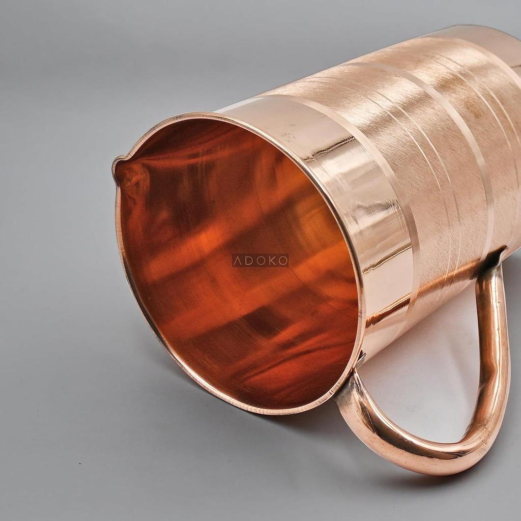 Pure Copper Water Jug 2 Litre with 1 Copper Glass (300ml) | Ayurvedic Copper Pitcher Set for Drinking & Storage for Health & Wellness