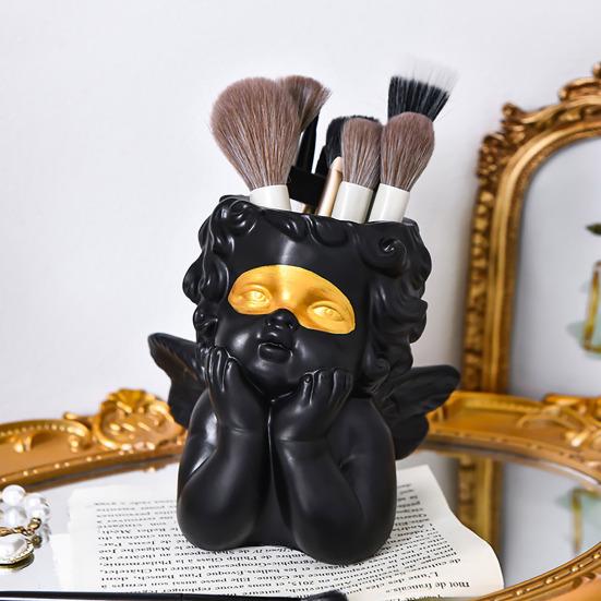 Desktop Makeup Brush Holder Pen Organizer Durable Construction Large Capacity Cute Angel Design Makeup Brush Cosmetic Container
