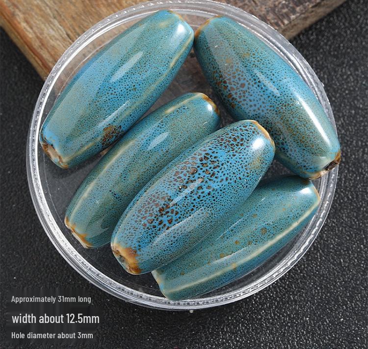 Large Oval Ceramic Beads for DIY Jewelry: Flower Glaze, Retro Straight Hole, Ideal for Bracelets and Necklaces.