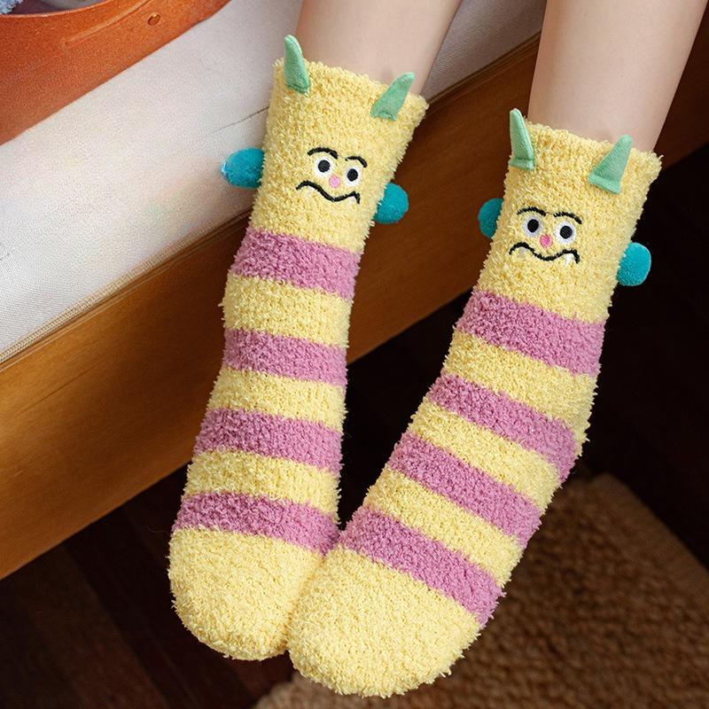 Women's Autumn and Winter Warm Socks, Thick Socks, Coral Fleece, Thickened Fleece, Sleep Socks, Home Floor Socks, Cartoon and Funny