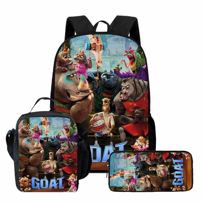 Kids Cartoon Backpack Set With Lunch Bag Pencil Case Ergonomic School Grade 1-2 Students Oxford Fabric Breathable