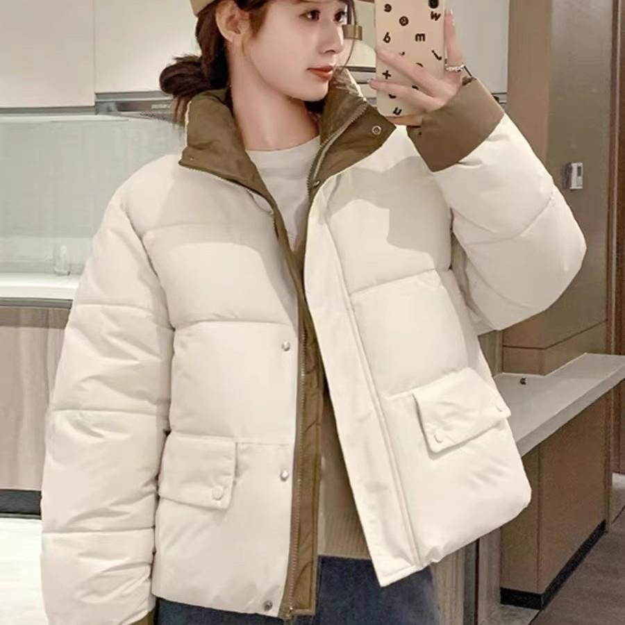 Fashion contrasting color down cotton clothes autumn and winter small man versatile 2024 new women's cotton-padded coat thickened warm