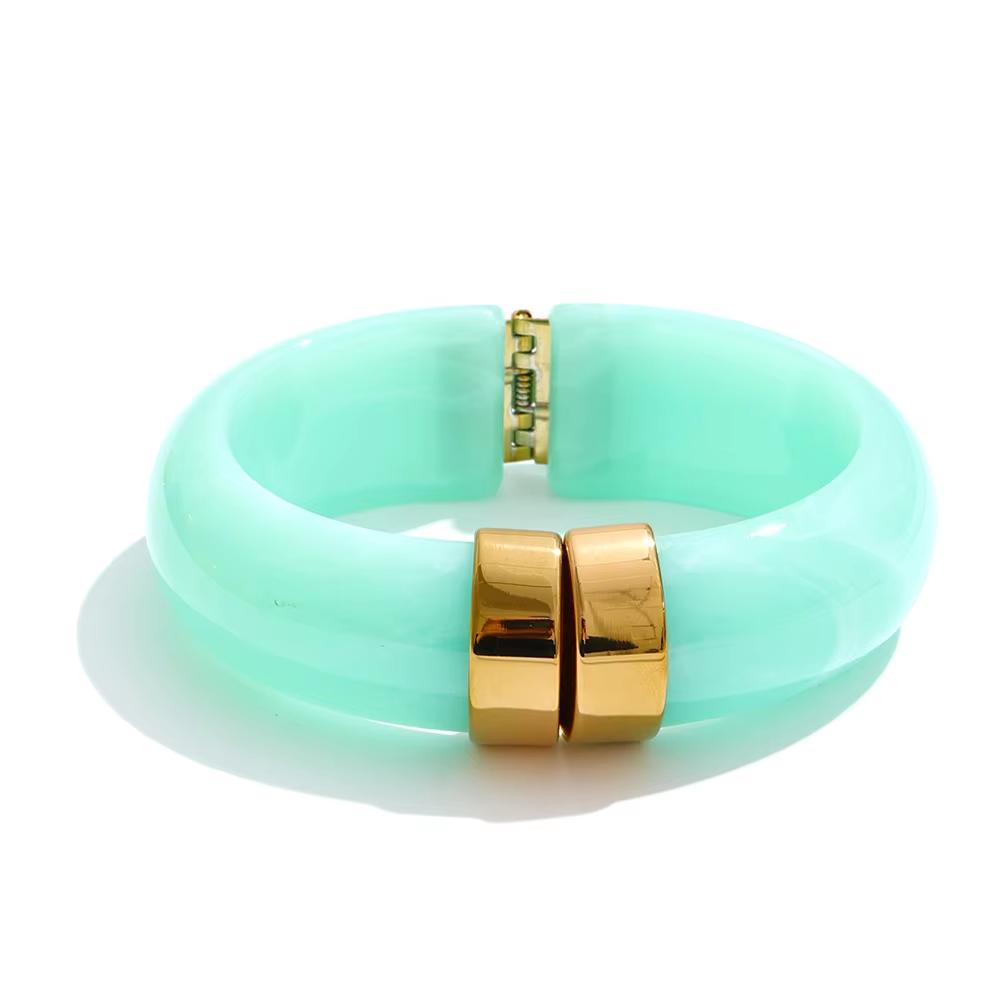 Yhpup 66mm Groen Roze Bruin Paars Acryl Dikke Armband Manchet voor Vrouwen Roestvrij Staal Nieuwkomers 2025 Polssieraad Cadeau