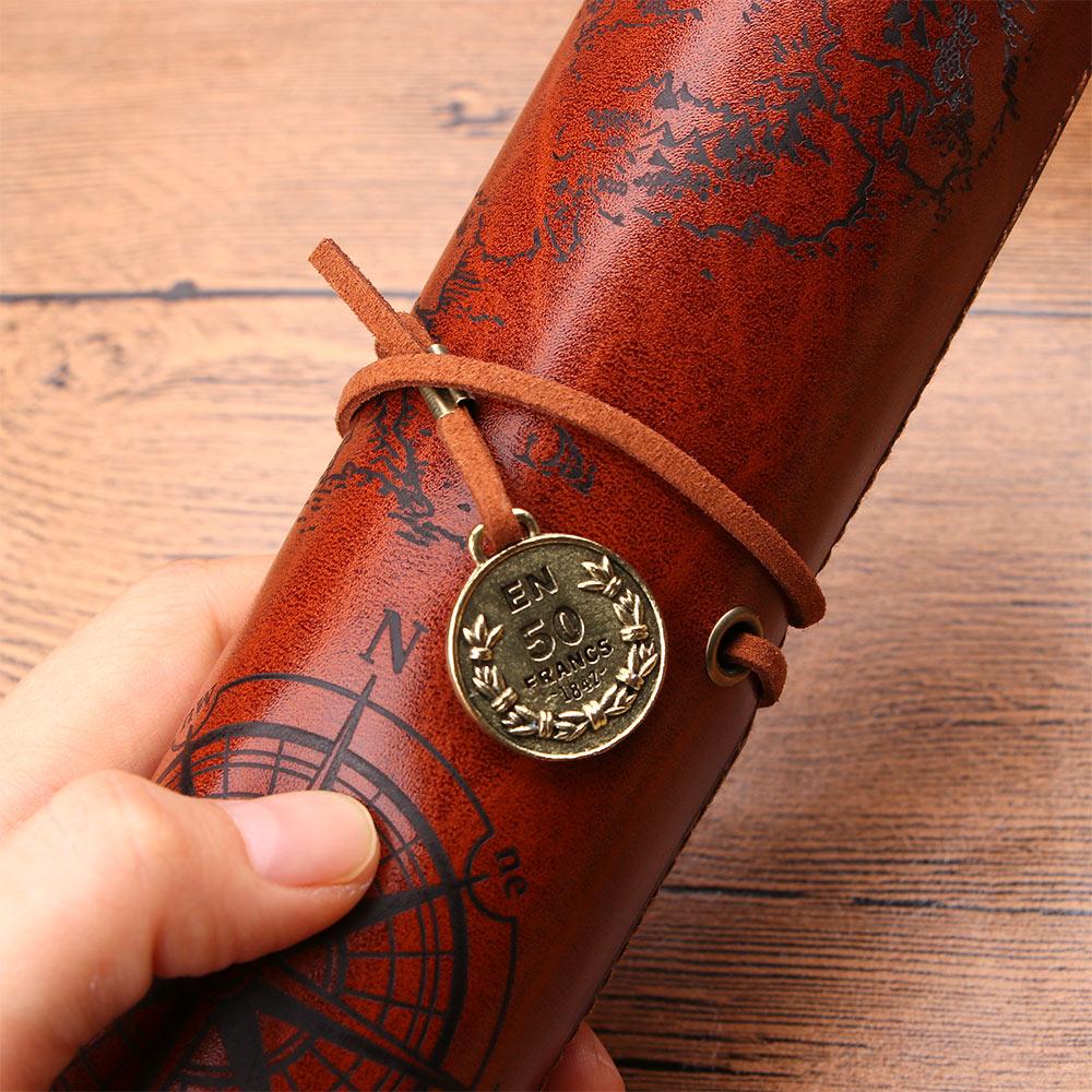 Map Roll Vintage Case Bag Purse Pouch Pen Pencil Case for School Leather Cosmetic Make Up PU Bag