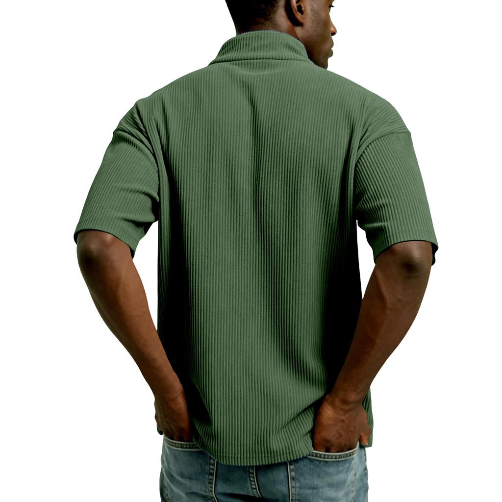 Men's Half,zip T,shirt, Corduroy Short,sleeved Shirt, Summer Loose Casual Color Top