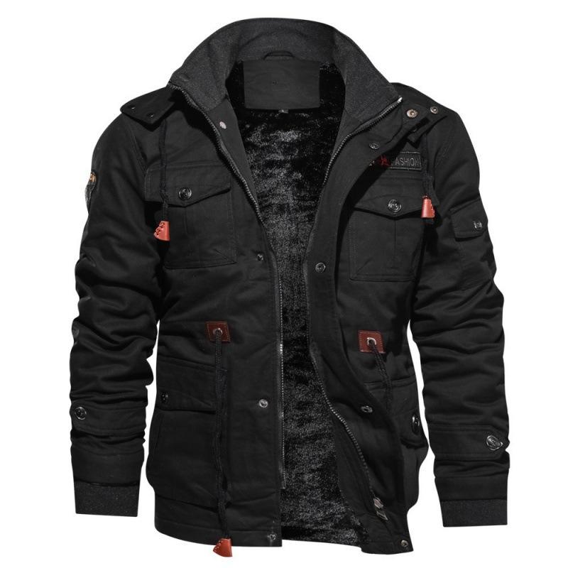 Autumn and Winter Men's Hooded Fleece-lined Thickened Plus Size Washed Jacket Men