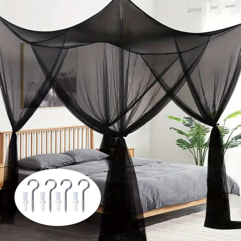 

4-угловая палатка для защиты от насекомых, дышащая кровать, балдахин, бытовая сексуальная москитная сетка для спальни чёрный