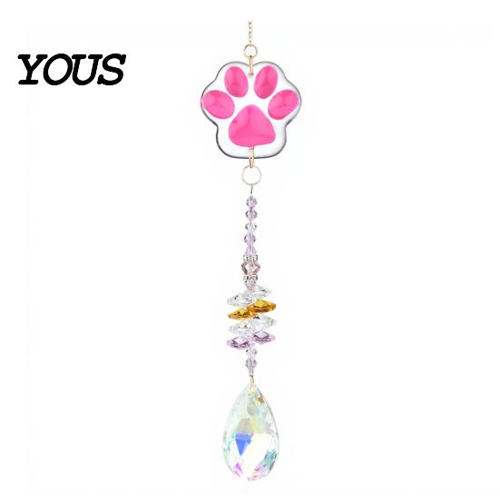 Exquisite Craftsmanship Wind Chime Crystal Cat Paw Chimes, Suncatchers for Windows Hanging, Rainbow Light Prism Maker Indoor Outdoor Home Garden Decor