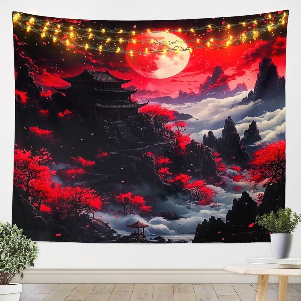 Japanese Girls Geisha Tapestry Large Kids Pink Cherry Blossoms Wall Hanging for Boys Teens Japanese Ukiyoe Wall Blanket Mount